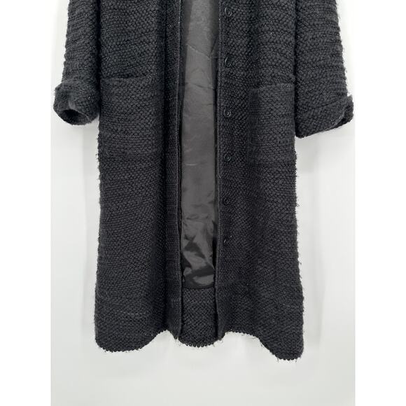 Rachel Roy Boucle Knit Coat Tweed Textured Longline Jacket Metallic Black - Picture 10 of 12